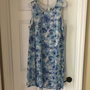 R & K Dress - Fit/Flare - Blue/White Floral - Size 16W